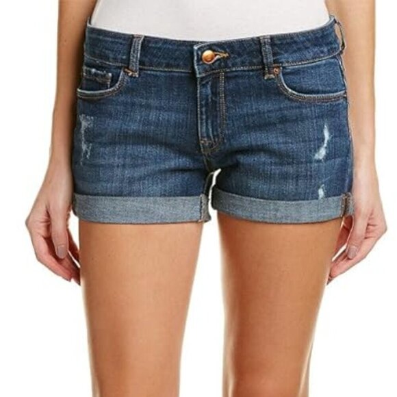DL1961 Women's Denim Cuffed‎ Jeans Renee Shorts Distressed Strive Blue Size 27 - Picture 1 of 9